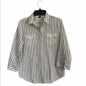 Lauren Ralph Button Down Shirt large White and Black Stripe
